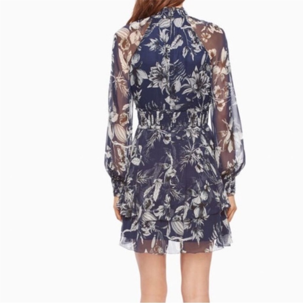 Parker Shelby long sleeve 100% silk blue white floral mini dress small s - Picture 2 of 7